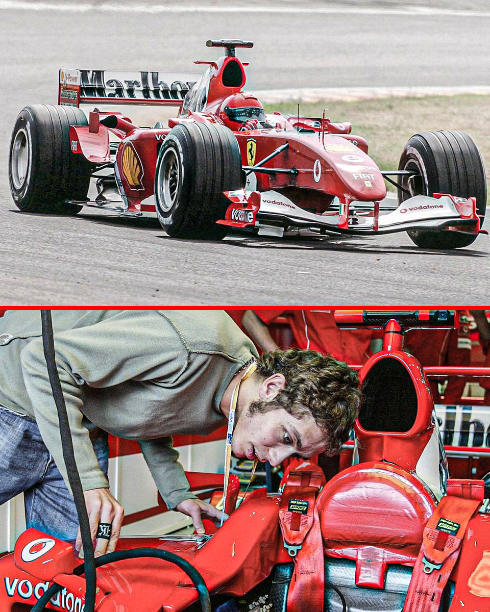 Valentino Rossi testing a Formula 1 Ferrari