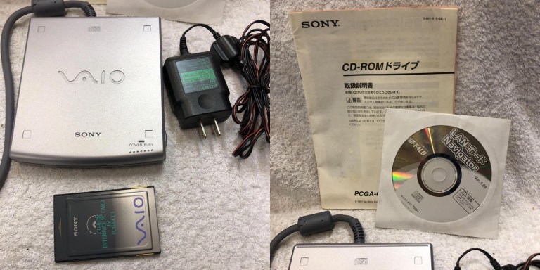 Complete PCGA-CD5, including adapter, PCMCIA card, drivers and manual. Found online.